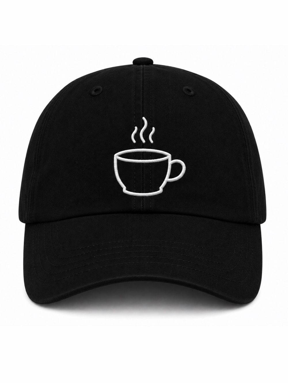 ☕️ Coffee Cup Embroidered Black Baseball Cap Adjustable Velcro Strap Casual Hat